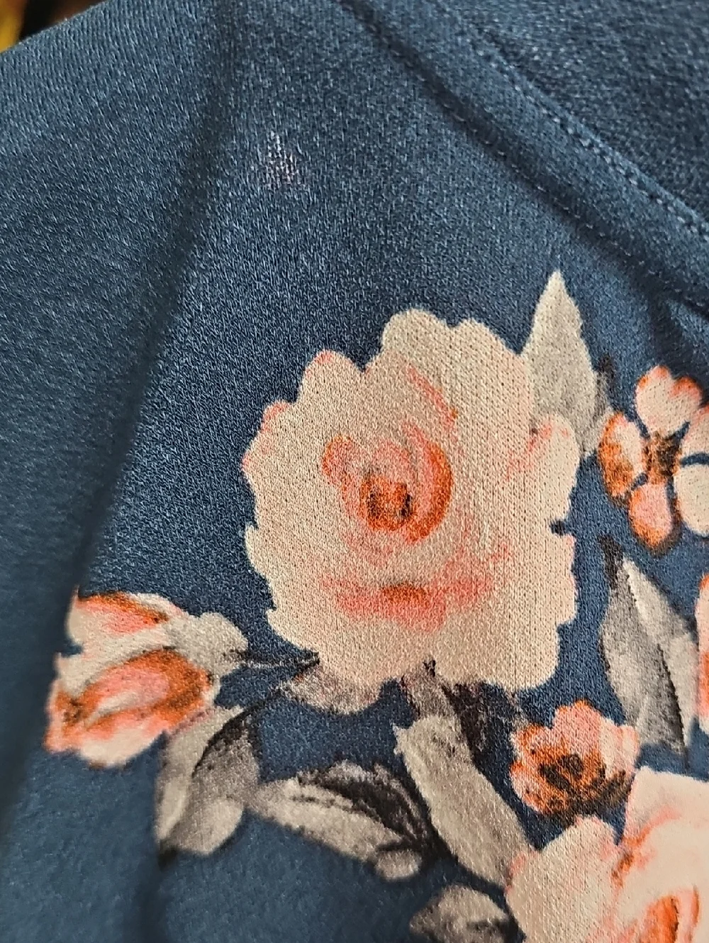 LuLaRoe Navy Tee Erika with Blush Pink Rose Print - Picture 3 of 6